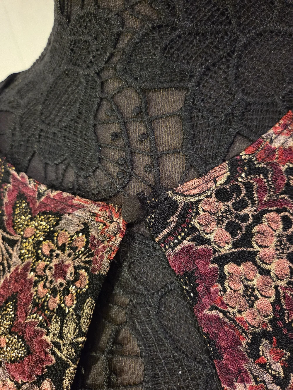 MSK Black Jacket with Burgundy and Pink Floral Panels